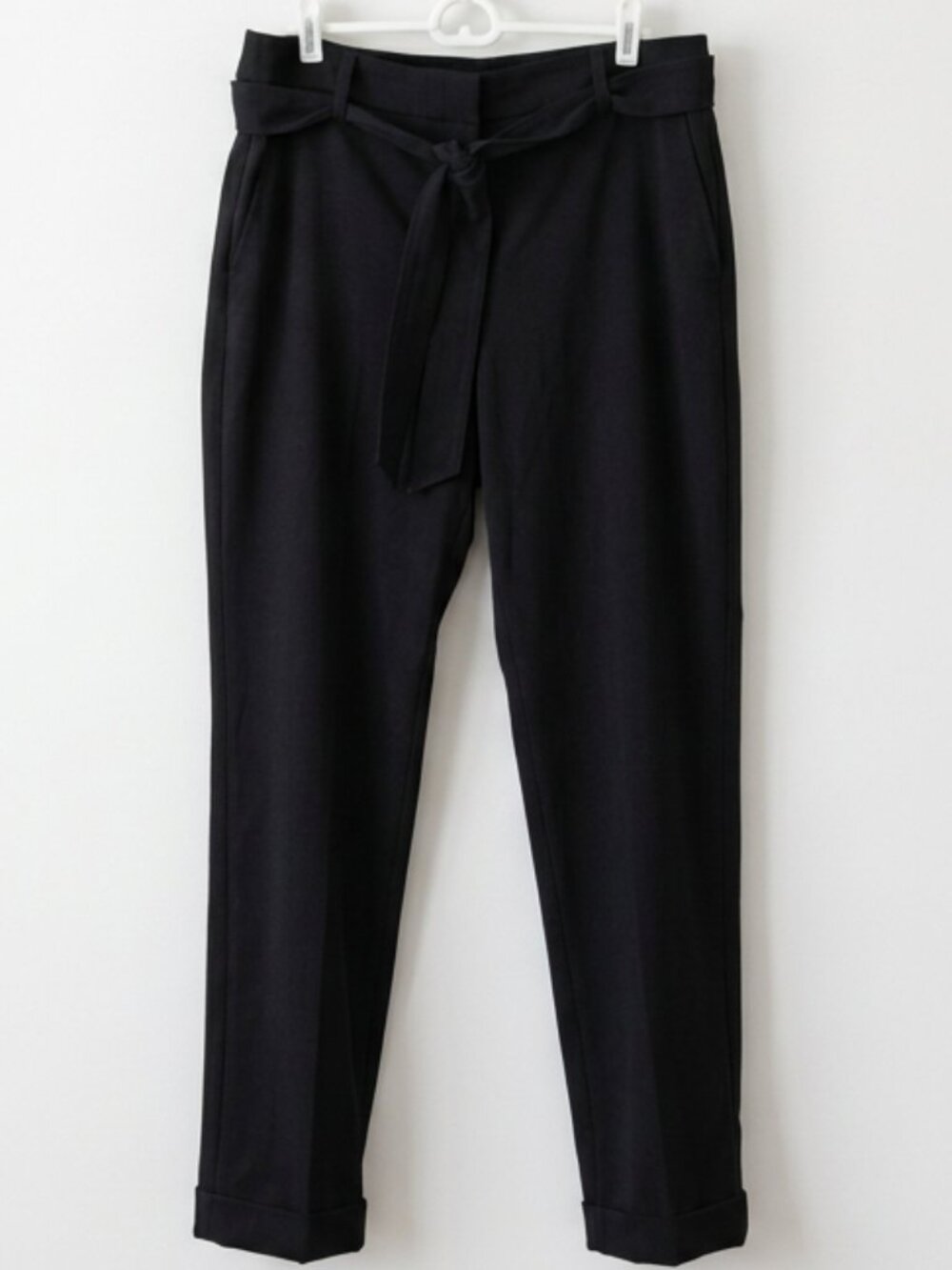 LOFT Black Tie Waist Cuffed Straight Leg Dress Pants Size 10T Tall EUC